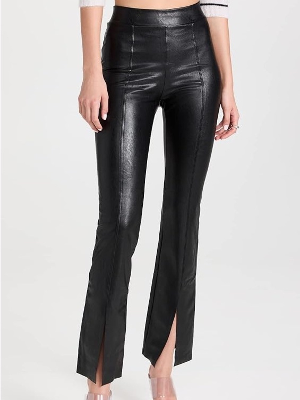 Commando Black Faux Leather Wide Leg Pants with Front Slits